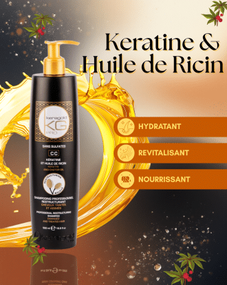 Shampoing professionnel sans sulfate à la Kératine et Huile de Ricin 🌱| KERAGOLD PRO